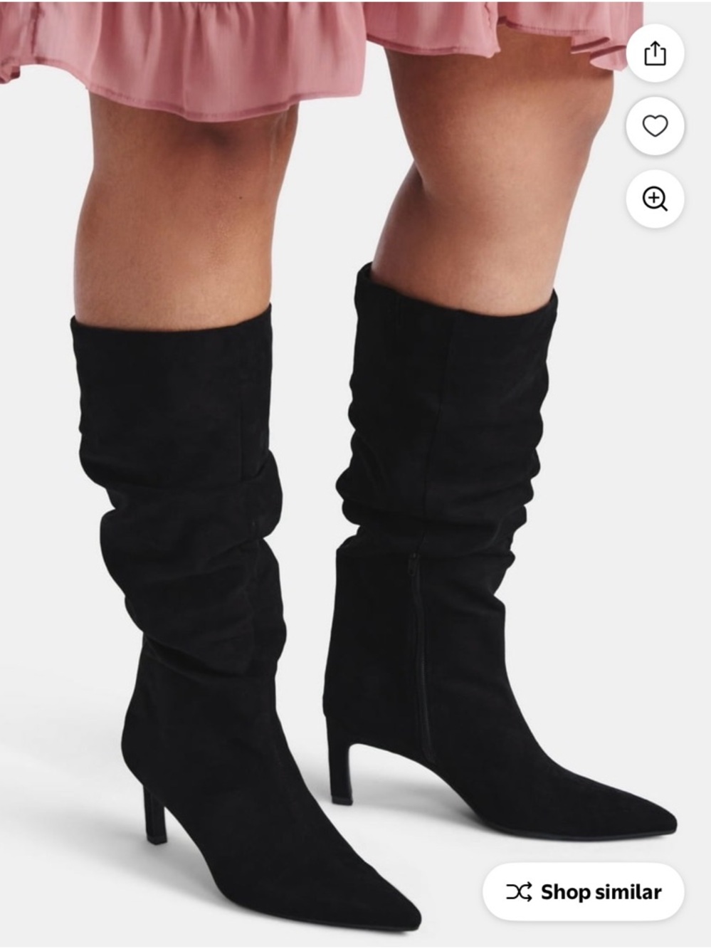 Black Mid-Calf Slouch Heel Boots - Women
